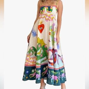 Bohemian Colorful Printed Maxi Dress w/adjustable straps Size XS/S